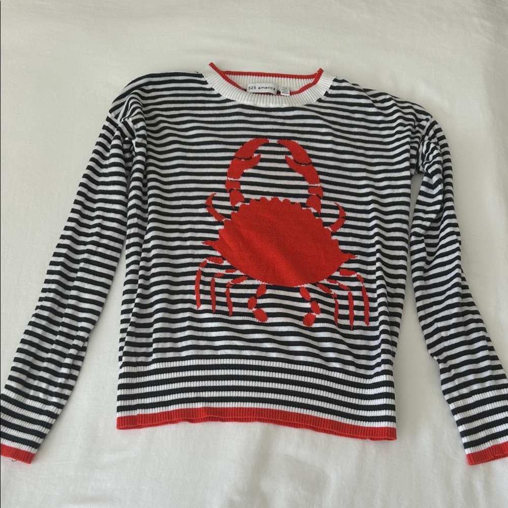 525 America Navy Striped Sweater with Red Crab XS